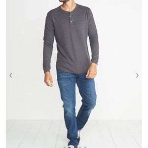 Marine Layer Double Knit Henley in Faded Black